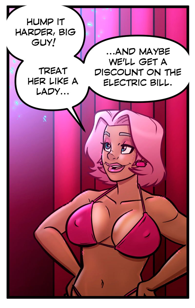 Buffy, the headliner dancer at Club Pink Taco with short pink-dyed hair, stands confidently in a pink bikini. Hands on her hips, she smirks while joking that Mothman should “hump it harder” and that maybe the club will get a discount on the electric bill.